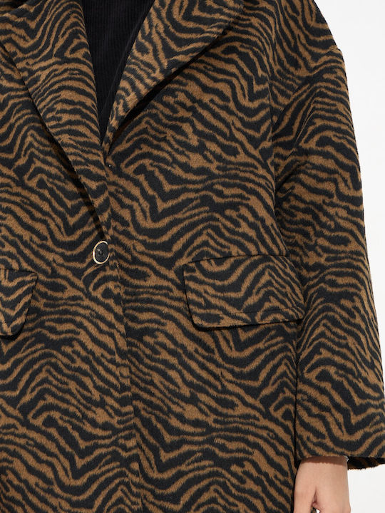 Γυναικείο Λεοπάρ Animal Print Παλτό με Κουμπιά