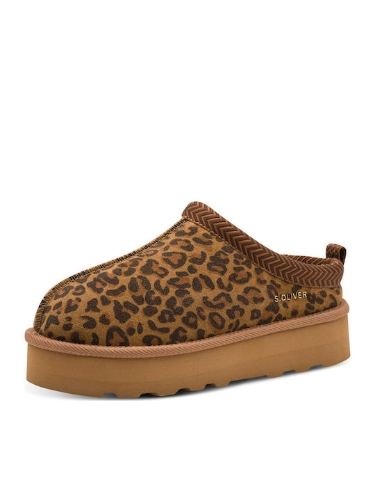 Closed Leather Women's Slippers Brown