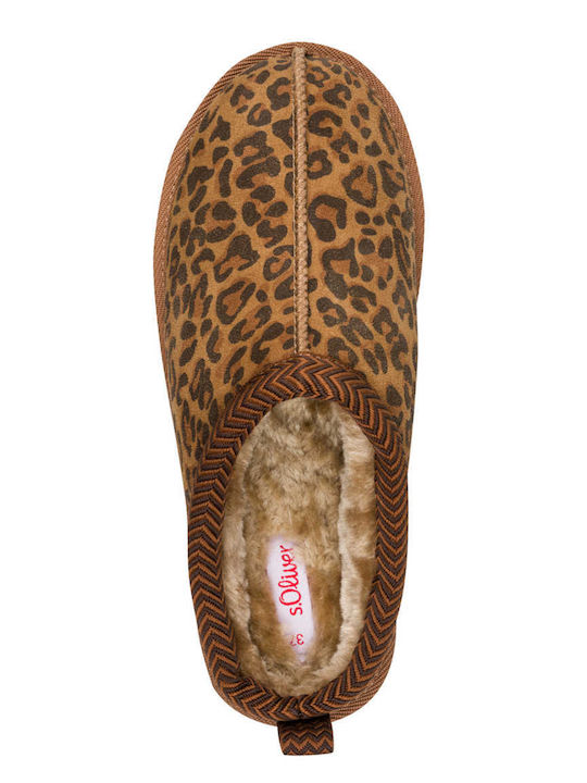 Closed Leather Women's Slippers Brown