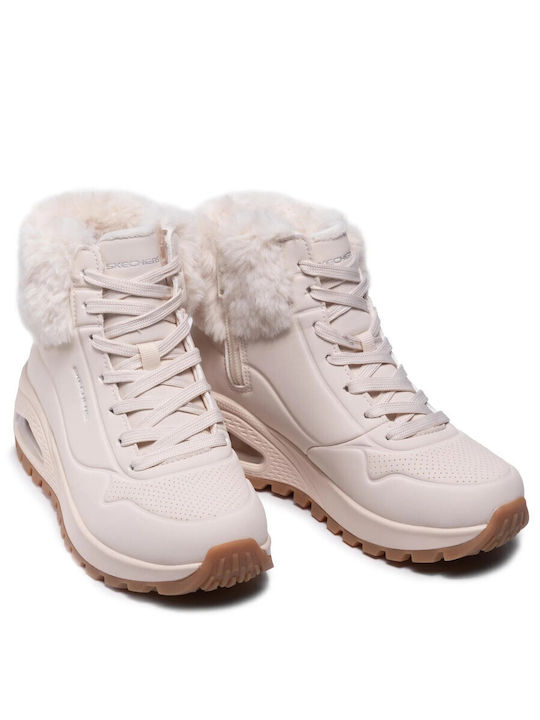 Uno Rugged Women's Ankle Boots with Fur Beige