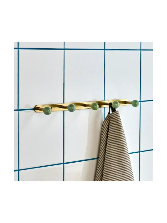 House Doctor Metal Wall Hanger With 5 Hooks Gold 35x2x2cm