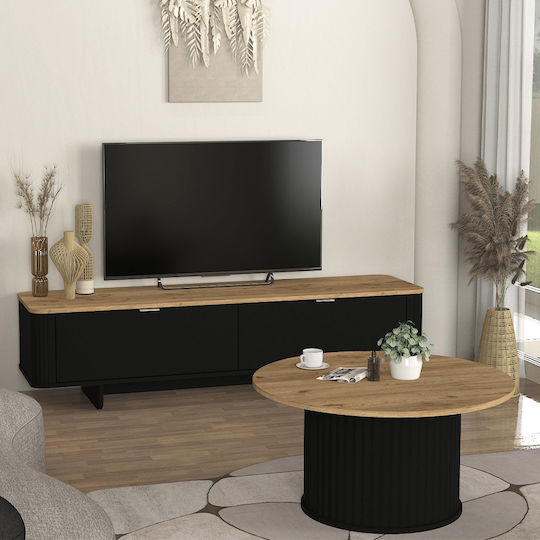 Кръгла Централна Кафе Маса Bohema Дървена Черна - Sepet Oak Ш85xД85xВ43.2см