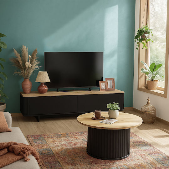 Кръгла Централна Кафе Маса Bohema Дървена Черна - Sepet Oak Ш85xД85xВ43.2см