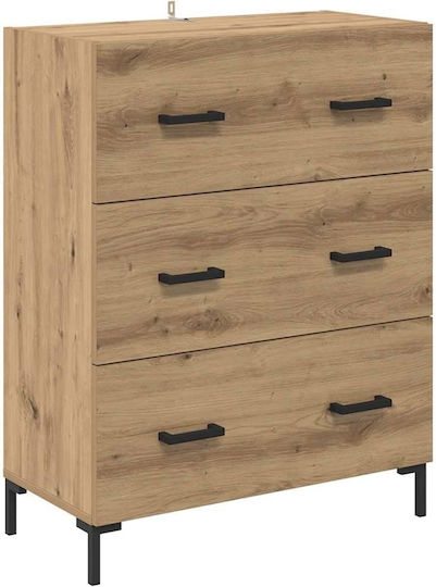 Wooden & Metallic Chest of Drawers Artisan Oak 69.5x34x90cm