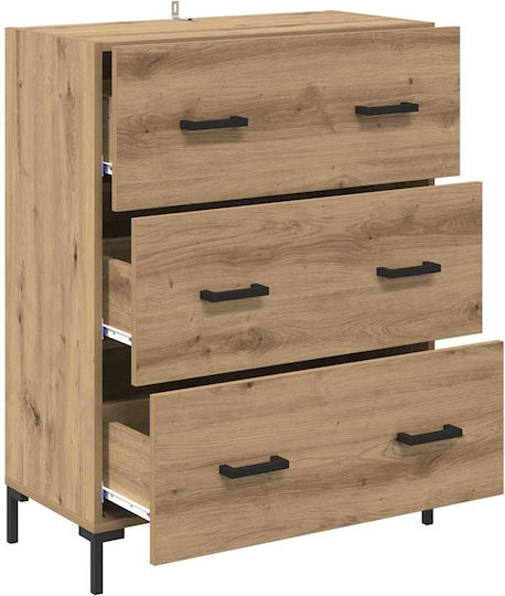 Wooden & Metallic Chest of Drawers Artisan Oak 69.5x34x90cm