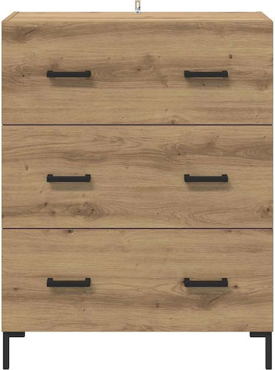 Wooden & Metallic Chest of Drawers Artisan Oak 69.5x34x90cm