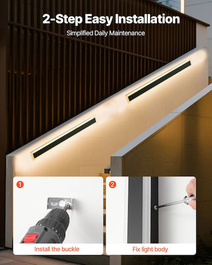 Vevor Wandmontiertes Lineares LED-Außenleuchte IP65 8W mit Warmweißem Licht Doppelstrahl 80x8x5cm