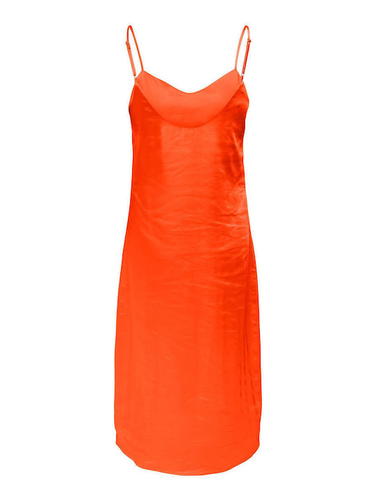 Summer Midi Evening Dress Slip Dress Satin Orange