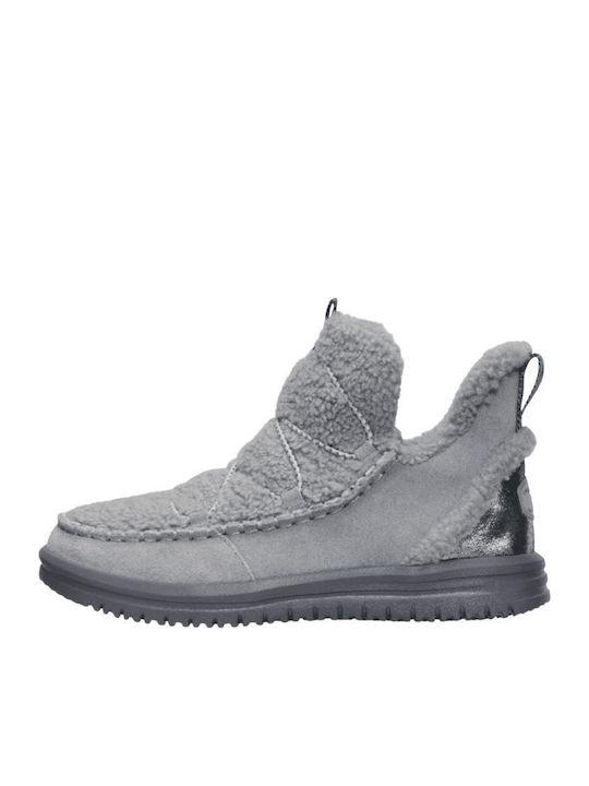 Suede Women's Ankle Boots with Fur Gray