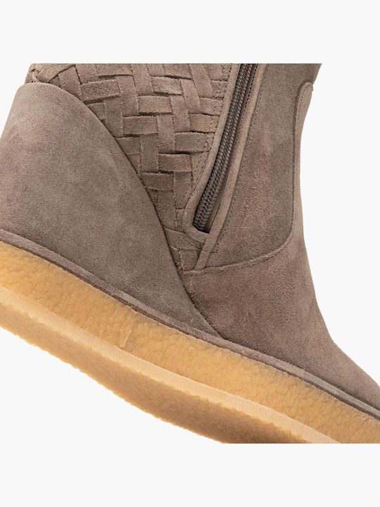 Damen-Lederstiefeletten mit Plateau in Cognac