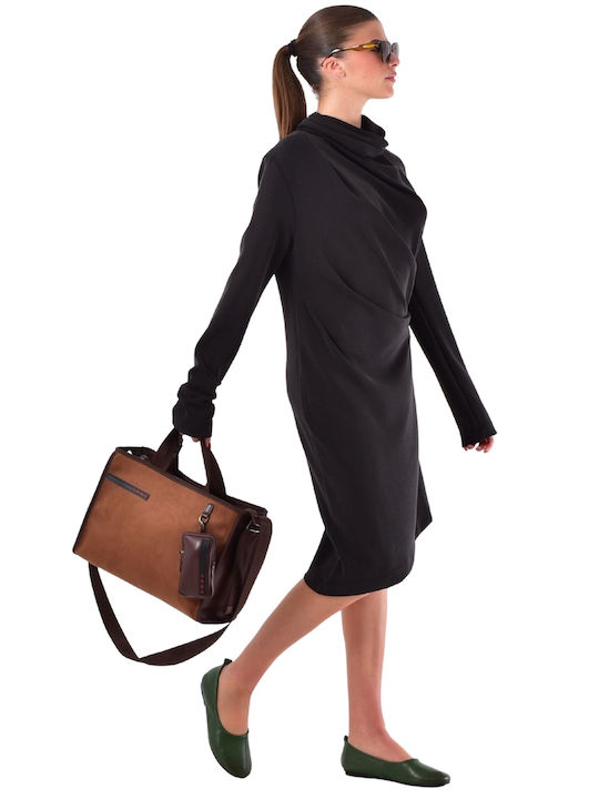 Rochie Midi De Seară Drapată Neagră