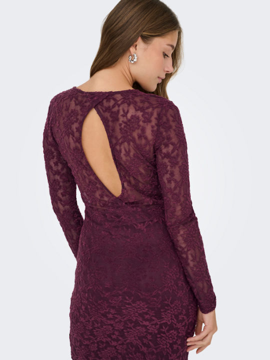 Mini Evening Dress Open Back with Lace & Mesh Red Wine