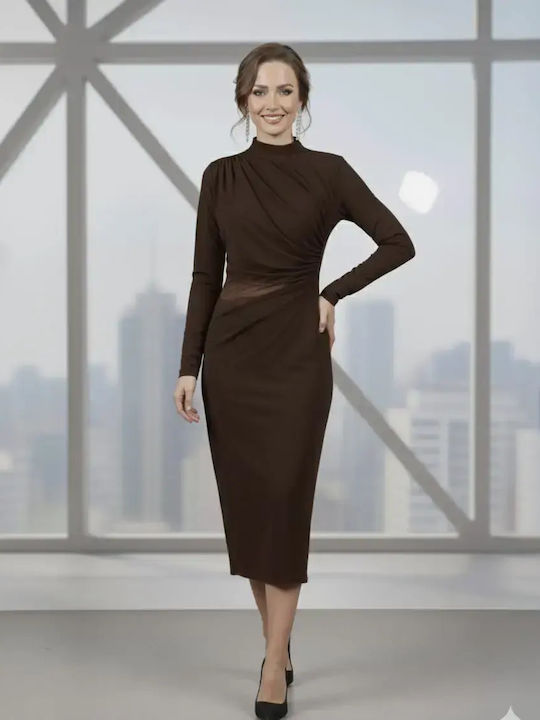 Midi Dress for Wedding Christening with Tulle Brown