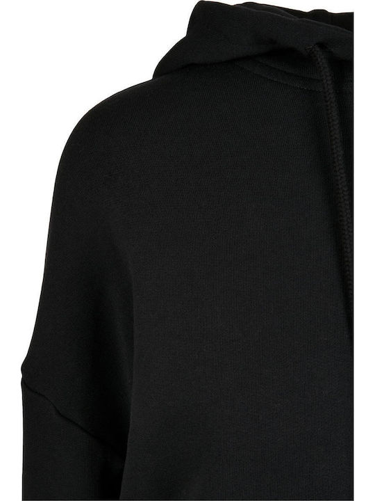 Mini Sportliches Damenkleid Langärmelig mit Kapuze Schwarz