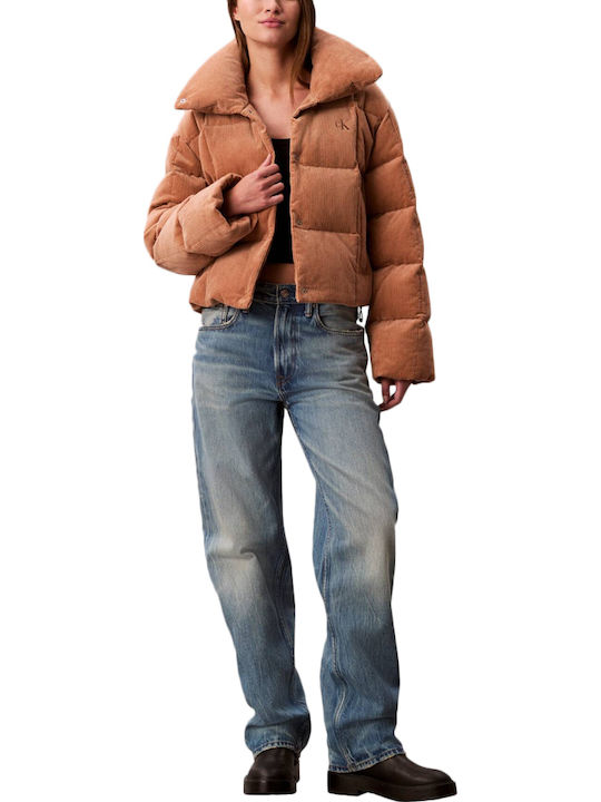 Short Women's Puffer Jacket for Winter Tabac Brown