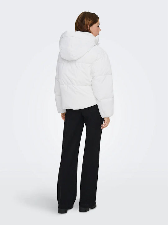 Κοντό Γυναικείο Puffer Μπουφάν για Χειμώνα Bright White, Walnut