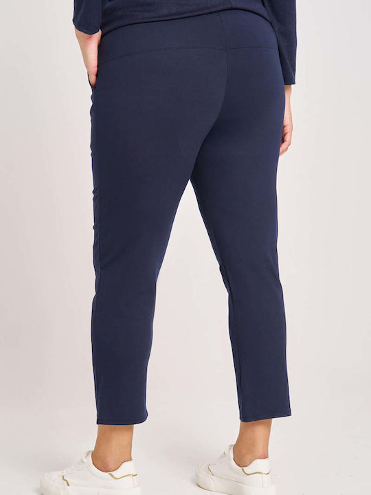 Women's Fabric Capri Trousers with Elastic Blue