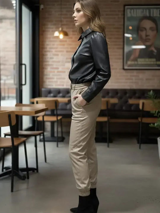 Damen Black And Beige Set mit Hose mit Gummizug