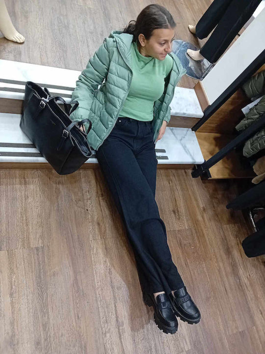 Meet To You Ψηλόμεσο Γυναικείο Jean Παντελόνι σε Wide Γραμμή Μαύρο