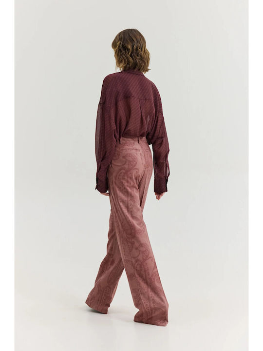 Damen Hoch tailliert Stoff Hose in Weitem Schnitt Dark Pink