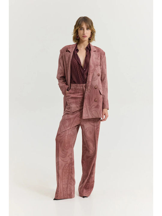 Damen Hoch tailliert Stoff Hose in Weitem Schnitt Dark Pink