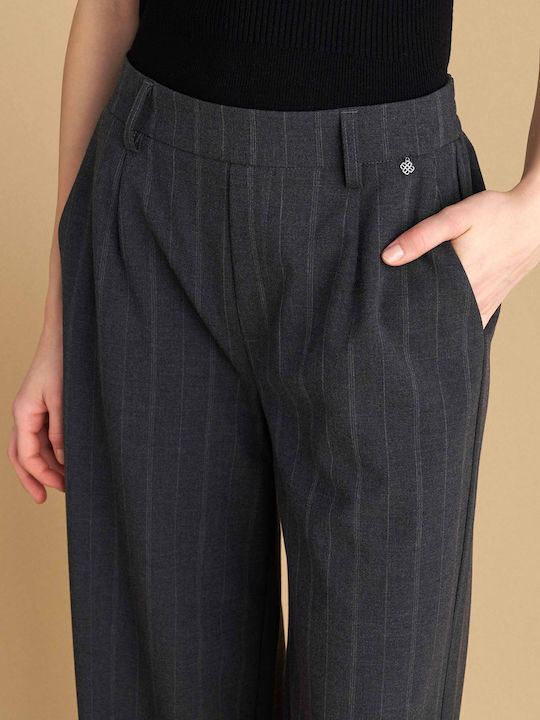 Women's Fabric Trousers with Elastic Striped Gray