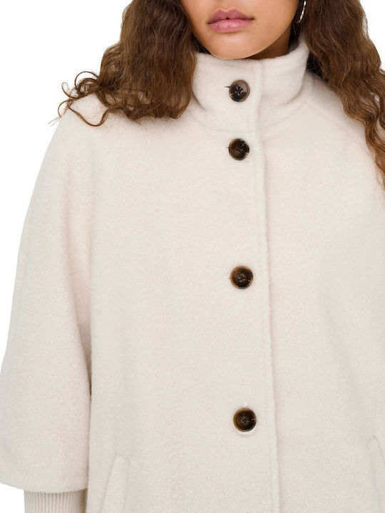 Curly Women's Beige Coat with Buttons