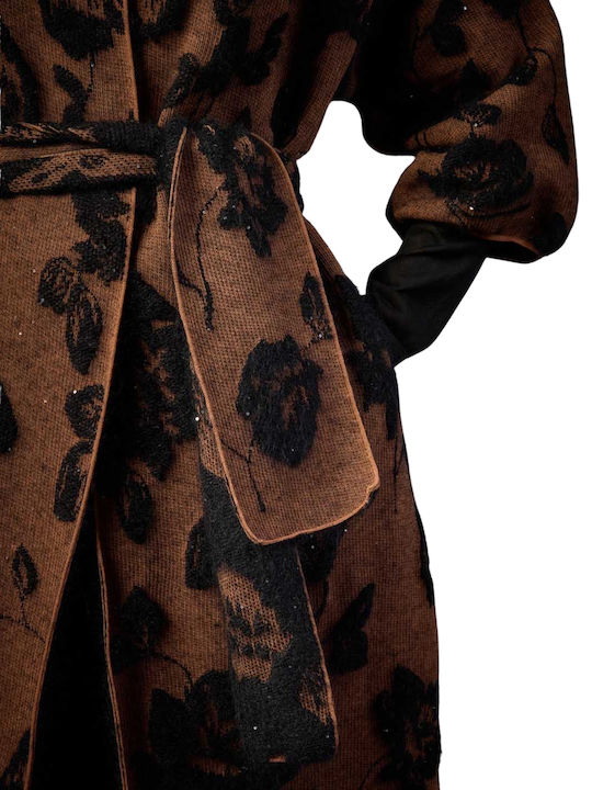 Wool Women's Brown Coat with Belt