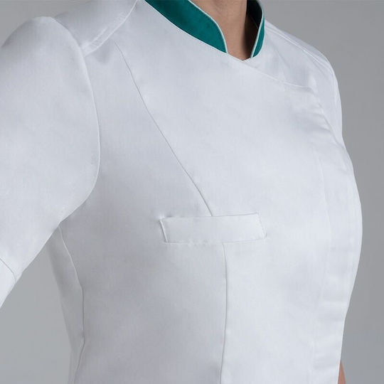 Giblor's Women's Short Sleeve Blouse Tania Luxsatin Green Collar