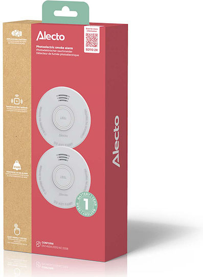 Alecto Sd110 X2 Φωτοηλεκτρικός Ανιχνευτής Καπνού Σειρήνα 85db Ειδοποίηση Χαμηλής Μπαταρίας Συσκευασία 2 Τεμαχίων