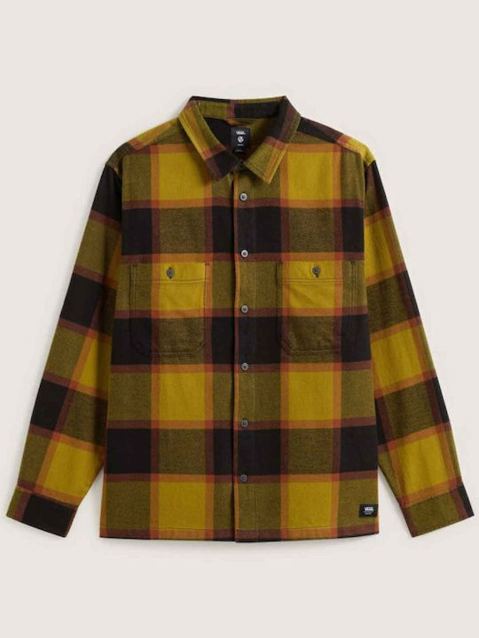 Long-sleeved Flannel Shirt Checked Burnt Gold/black