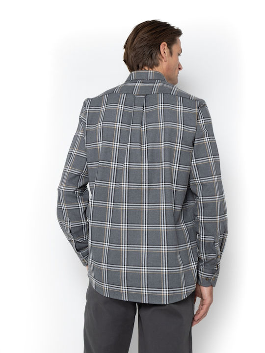 Long-sleeved Flannel Shirt Checked Gray