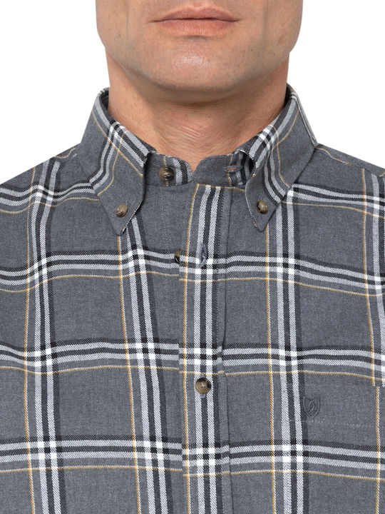 Long-sleeved Flannel Shirt Checked Gray