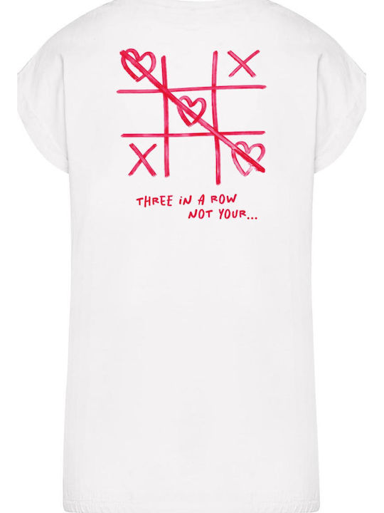 Three In A Row Tricou Dama Cu Umeri Extinși Alb