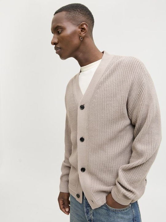 Men's Knitted Cardigan with Buttons Beige