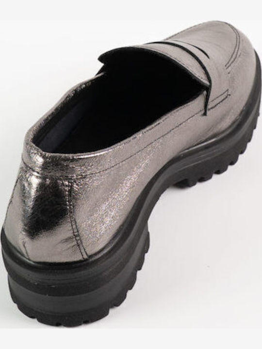Δερμάτινα Γυναικεία Loafers σε Ασημί Χρώμα