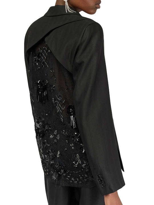 Semicouture Long Women's Blazer Black with Sequins