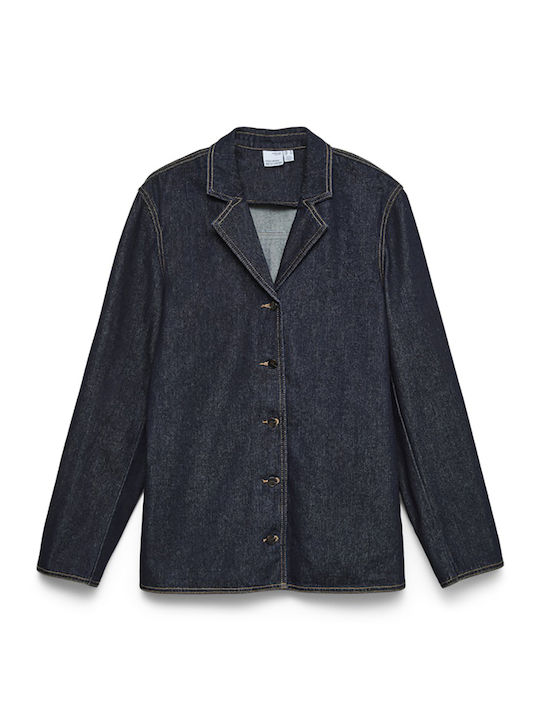 Women's Denim Long Sleeve Shirt Dark Blue Denim