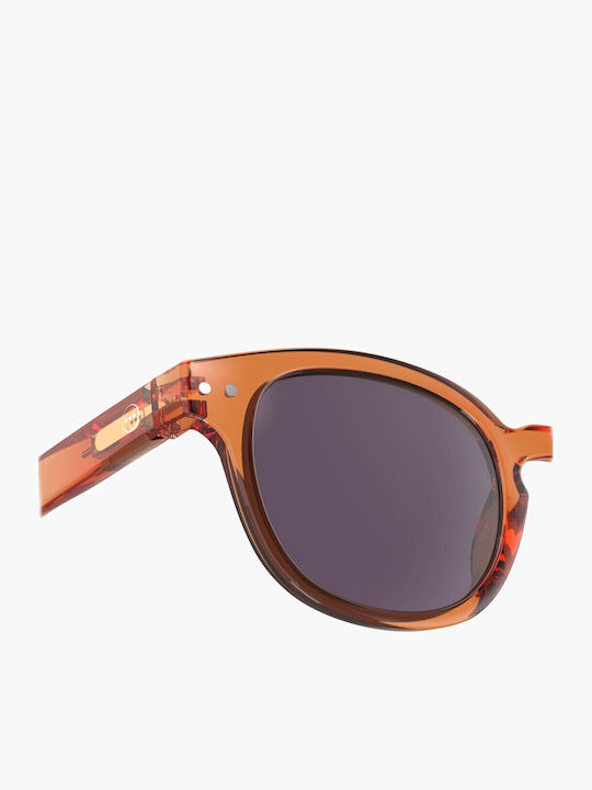 Sun C Unisex Sunglasses with Brown Plastic Frame and Gray Lens