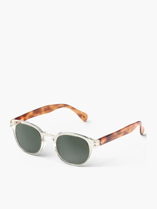 Izipizi Sun C Unisex Sunglasses with Transparent Plastic Frame and Green Polarized Lens