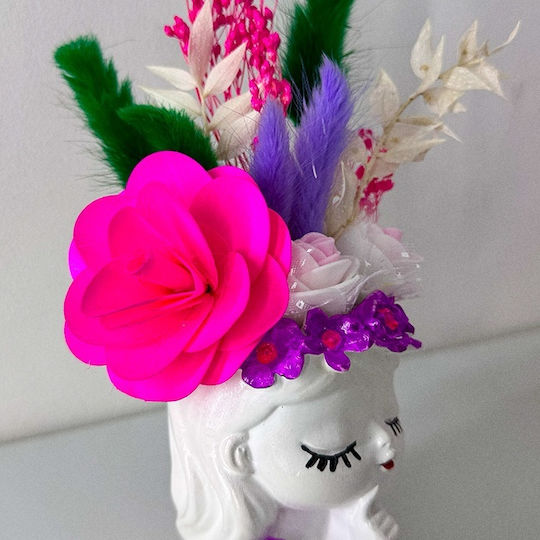 Decorațiune Ceramică Fata Visătoare Begonia Din Lemn Flori Criogenizate Mov 21x6 Cm