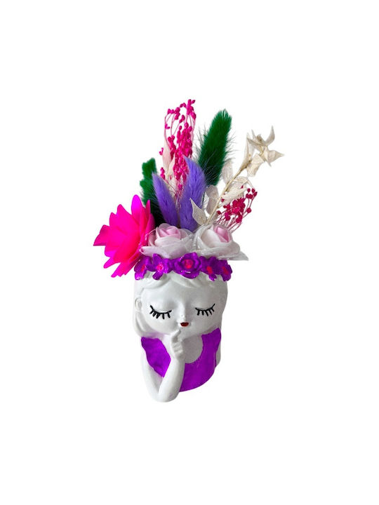 Decorațiune Ceramică Fata Visătoare Begonia Din Lemn Flori Criogenizate Mov 21x6 Cm