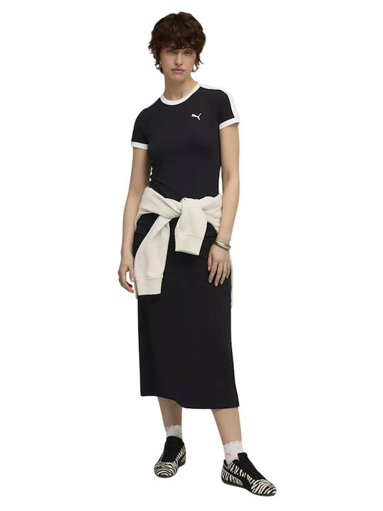 Rochie Sport Midi Mâneca Scurtă Neagră