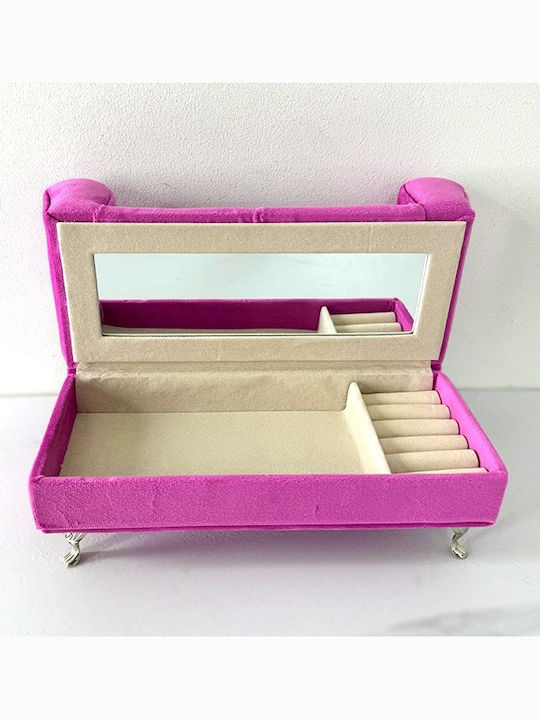 Velve Stand Pentru Bijuterii Din Catifea Cu Oglindă Fuchsia 24x13cm
