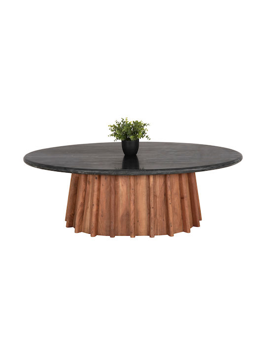 Ovales Zentral Kaffeetisch Draxx aus Massivholz Akazie Schwarz Marmor M120xL70xH38cm