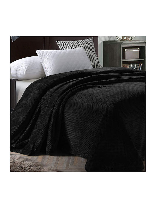 Popcorn Κουβέρτα Fleece Υπέρδιπλη 220x240εκ. Μαύρο