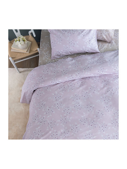 Palamaiki Bettbezug-Set Baumwolle Übergröße mit 2 Kissenbezügen 240x250 Fashion Life Fl6281 Rosa