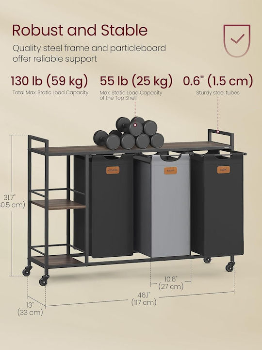 Songmics Καλάθι Απλύτων Υφασμάτινο 150lt Καφέ