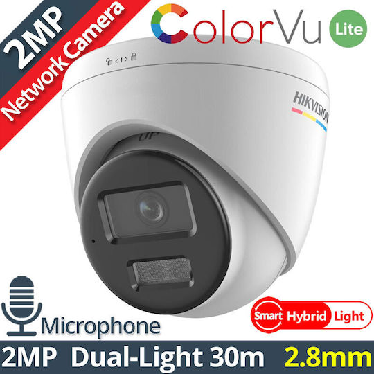 Hikvision DS-2CD1327G2H-LIU IP Überwachungskamera Full HD 1080p Wasserdicht mit Mikrofon und Objektiv 2.8mm