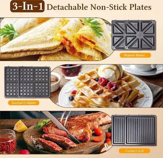 Aigostar Sandwich Maker with Removable Plates for 2 Sandwiches 1200W Black